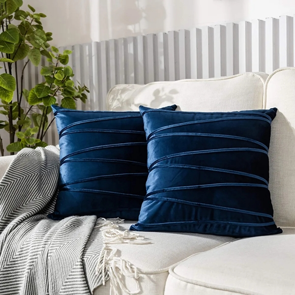 Set of 2 Striped Velvet Throw Pillow Covers.Modern Decorative Soft Solid Cushion - Picture 1 of 3